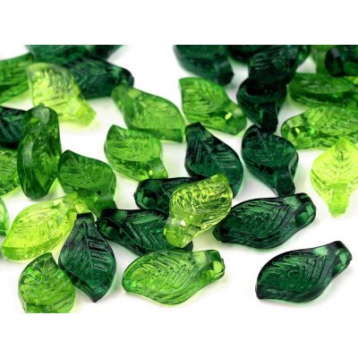 Plastové korálky lístečky mix 5x10 mm zelené 20g – Sleviste.cz