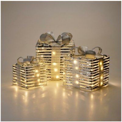 Koopman SADA 3x LED Vánoční dekorace 90xLED/2xAA + 3xAA + 3xAA teplá bílá dárky/stříbrná AMZ141810 – Hledejceny.cz