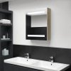 Koupelnový nábytek Nábytek XL LED koupelnová skříňka se zrcadlem bílá a dub 50 x 14 x 60 cm