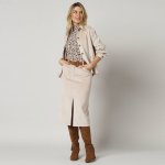 Rovná manšestrová sukně s rozparkem písková – Zboží Dáma