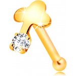 Šperky eshop rovný piercing do nosu ve žlutém zlatě čirý zirkon a lesklý křížek GG206.07 – Zboží Mobilmania