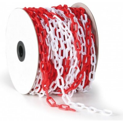 Plastový řetěz pro ohraničení červenobílý Délka 50 m, oko: ⌀ 8 mm (50 x 26 mm), kód: 13704 – Zboží Mobilmania