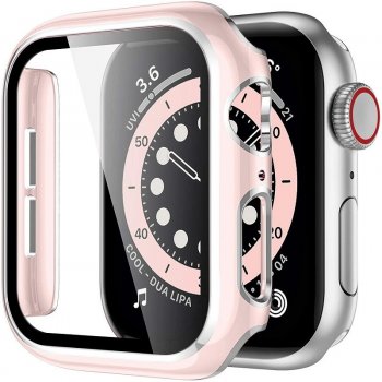 AW Lesklé prémiové ochranné pouzdro s tvrzeným sklem pro Apple Watch Velikost sklíčka: 38mm, Barva: Růžové tělo / stříbrný obrys IR-AWCASE010