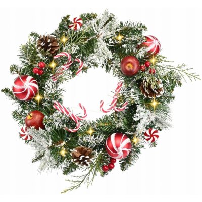DOMMIO Věnec zasněžený s červenými koulemi 10 × LED 40 cm – Zboží Dáma