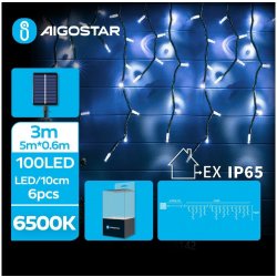 Aigostar LED Solární vánoční řetěz 100xLED 8 funkcí 8x0,6m IP65 studená bílá | AI0437