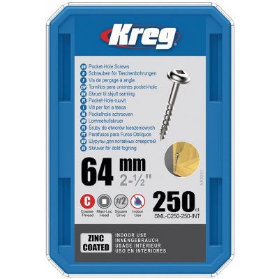 Kreg Zinc Maxi-Loc Šrouby pro skryté spoje 64 mm hrubý závit 250 ks – Zbozi.Blesk.cz