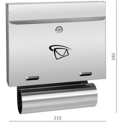 PROFI Poštovní schránka (340x310x60mm), vhoz (20x305mm) max. formát listu: A4, leštěná nerez AISI304 – Zboží Mobilmania