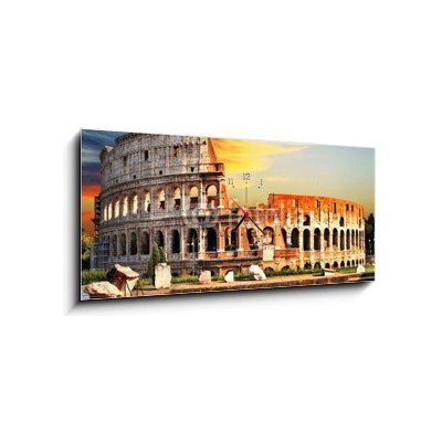 Obraz s hodinami 1D panorama - 120 x 50 cm - great Colosseum on sunset, Rome skvělé Koloseum na západ slunce, Řím – Zboží Mobilmania