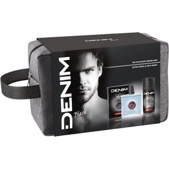 Denim Black voda po holení pro muže 100 ml + deospray 150 ml + kosmetická taška dárková sada