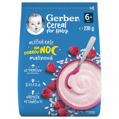 Gerber Cereal for Baby Mléčná kaše na dobrou noc malinová 230 g – Zboží Dáma