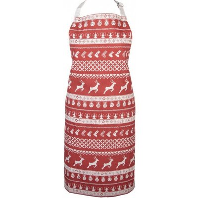 Clayre & Eef Červená bavlněná zástěra s jeleny Nordic Christmas New 70x85 cm – Hledejceny.cz