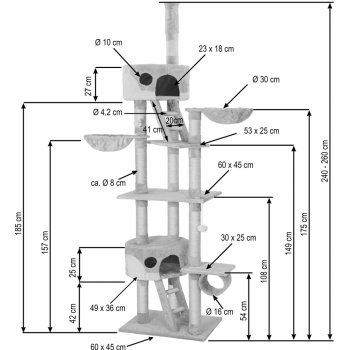 TECTAKE Kočičí škrabadlo do stropu odpočívadlo nastavitelná věž 240-260 cm