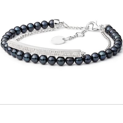 SILVEGO Dvojitý perlový z přírodních černých perel s řetízkem a zirkony a se stříbrným zapínáním GRP19224BB – Zboží Mobilmania