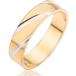 Šperky eshop zlatý kroužek na prst se stříbrnými diagonálními zářezy BB7.9