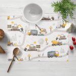 Biante Dětské bavlněné prostírání Sandra SA-756 Žluto-zelená auta a bagry na bílém 35x45 cm – Zboží Mobilmania