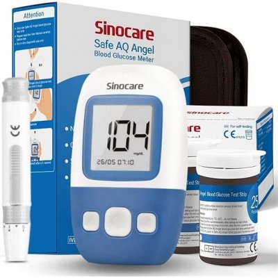 Sinocare Glukometr Safe AQ Angel, 25 proužků, 25 lancet, odběrové pero, taštička – Zboží Dáma