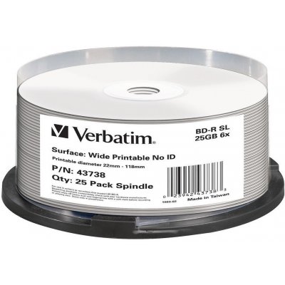 Verbatim BD-R SL 25GB 6x, printable, cakebox, 25ks (43738) – Hledejceny.cz