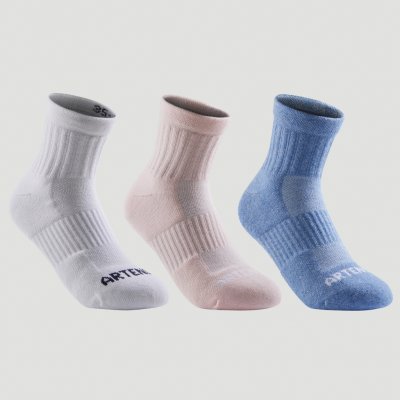 Artengo Dětské polovysoké tenisové ponožky RS500 bílé modré a růžové 3 páry