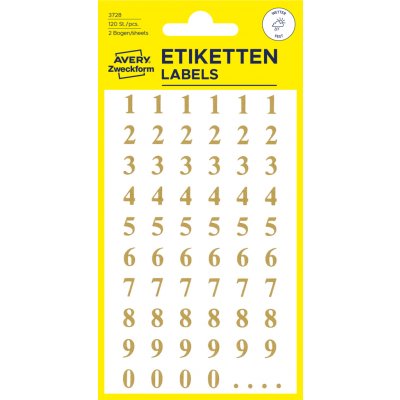 Avery Zweckform 3728 Samolepicí číslice, 7,5 mm, 120 ks, zlaté na čiré fólii – Zboží Dáma