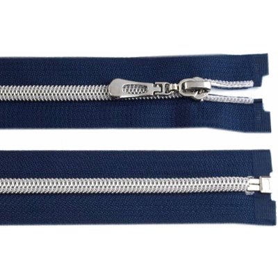 Zip spirálový dělitelný No 7 se stříbrnými zoubky barva 330 modrá tmavá délka 65 cm – Hledejceny.cz