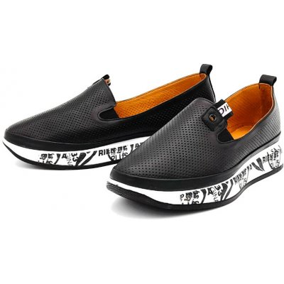 Dámské kožené mokasíny 061-4044 Klop černá – Zboží Dáma