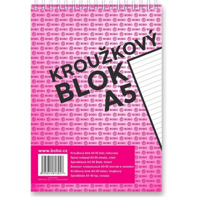 BOBO Blok kroužkový, horní vazba, A5 linkovaný 50 listů – Sleviste.cz