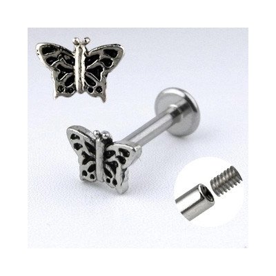 Šperky eshop ocelový piercing do brady motýlek s křídly se zářezy C6.8 – Zboží Dáma