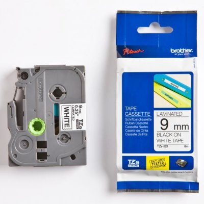 Páska do štítkovače Brother TZe-221 9mm, černý tisk/bílý podklad – Zboží Živě