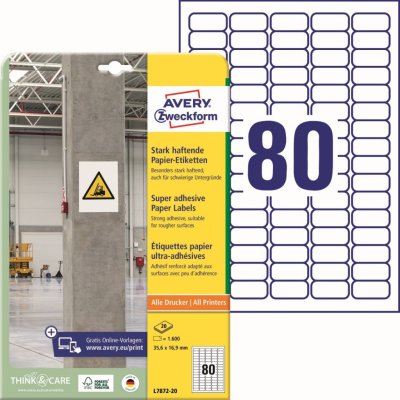 Avery Zweckform L7872-20 Super lepivé etikety 35,6x16,9mm 1600ks bílá – Zboží Dáma