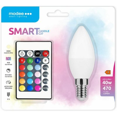 Modee LED Smart žárovka Candle C35 4,9W E14 270° RGB+W 470 lm MSL-C4,9WE14RGB-R + ovladač – Hledejceny.cz