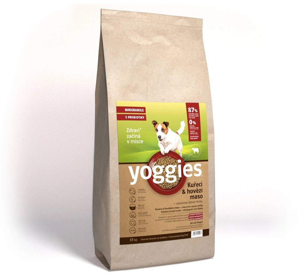 Yoggies minigranule lisované za studena s probiotiky Kuřecí & hovězí maso 15 kg