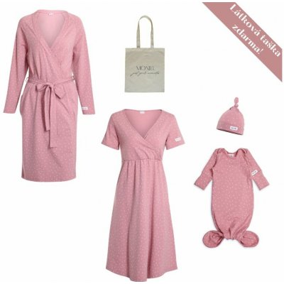 Moniel souprava do porodnice pro maminku a miminko Dots růžová – Sleviste.cz