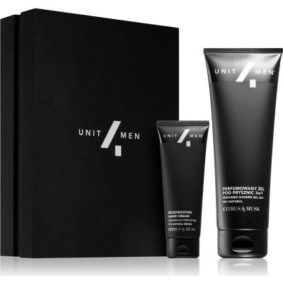 Unit4Men Regenerating set 3 v 1 šampon, kondicionér a sprchový gel s parfemací 200 ml + regenerační krém na ruce 75 ml dárková sada