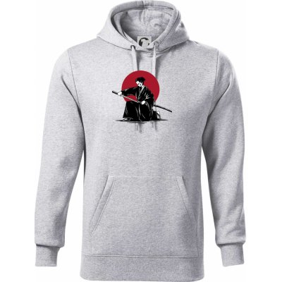 Japan culture samurai mikina Cape s kapucí světlešedý melír – Sleviste.cz
