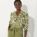 Halenka s rukávy k loktům a potiskem béžová/zelená – Zboží Dáma