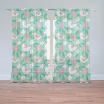 Sablio Záclony Květiny a ptáčci: 2ks 150x250cm – Hledejceny.cz