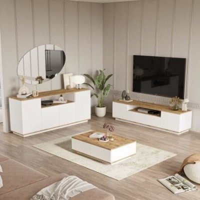 Hanah Home Living Room Furniture Set FR18-AW Atlantic Pine White – Zboží Mobilmania