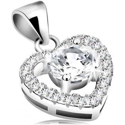 Šperky eshop Stříbrný 925 přívěsek velký čirý zirkon v blýskavém obrysu srdce AA12.21 – Zboží Mobilmania