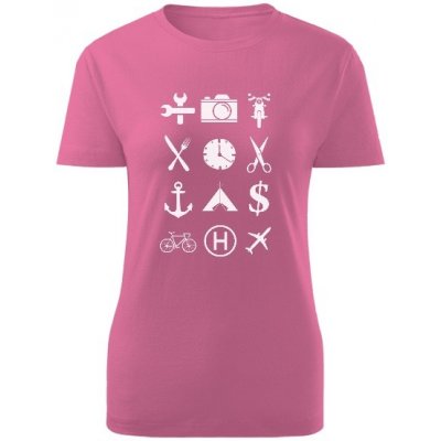 Tričko s potiskem cestovatelské se symboly pro dámy Růžová