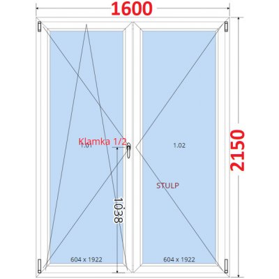 SMART Dvoukřídlé balkonové dveře 160x215, Otevíravé a sklopné