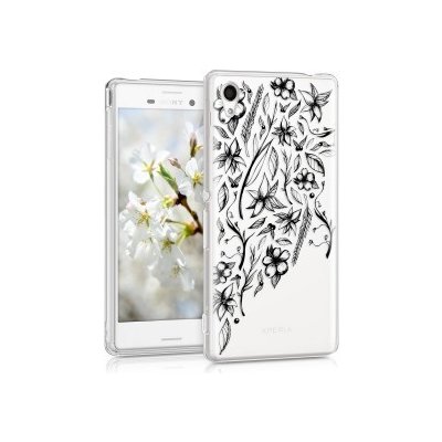 Pouzdro kwmobile Průhledné s designem květinová louka Sony Xperia M4 Aqua černé