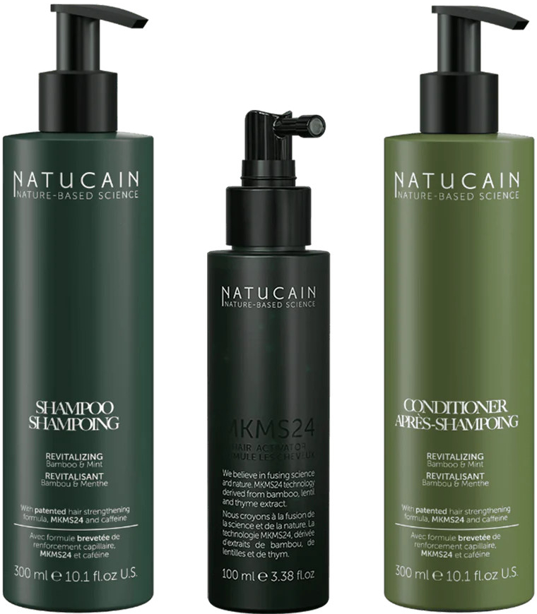 Natucain Revitalizing Shampoo 300 ml + Conditioner 300 ml proti padání vlasů + MKMS24 Hair Activator 100 ml