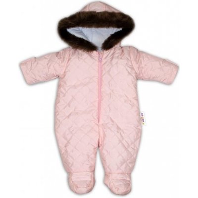 Baby Nellys ® Kombinéza s kapucí a kožíškem prošívaná bez šlapek sv. růžová – Zboží Mobilmania