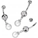 Šperky eshop ocelový piercing do pupíku syntetická perla kulička s křišťálem W47.14 – Zboží Mobilmania