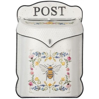 Bílá vintage poštovní schránka včela a květy – 27 x 8 x 39 cm