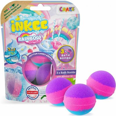 CRAZE INKEE Rainbow World – 3 bomby do koupele s vůní cukrové vaty – Sleviste.cz