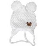 BABY NELLYS Zimní pletená čepice Teddy Bear na zavazování bílá – Zboží Dáma