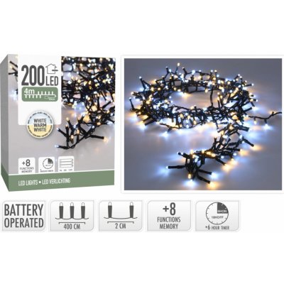 Koopman Světelný řetěz na baterie 200 LED teplá/studená bílá, zelený kabel, 4 m – Hledejceny.cz