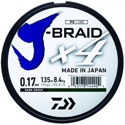 Daiwa Šňůra J-Braid 4 Tmavě Zelená 135m 0,07mm 2,6kg