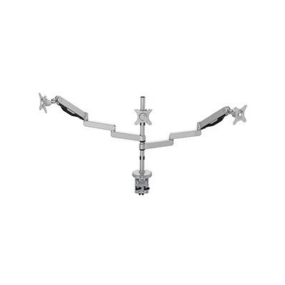 Polohovatelný držák pro 3 monitory, 2-9KG, svorka a průchodka stolu, 17"-30", USB HUB, 75x75/100x100, šedý – Sleviste.cz